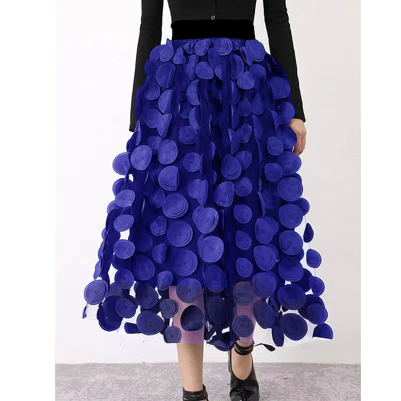 Jupe élégante en tulle patchwork à pois noirs d'automne