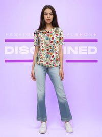 Camisa de mujer de algodón y lino con estampado floral pastoral