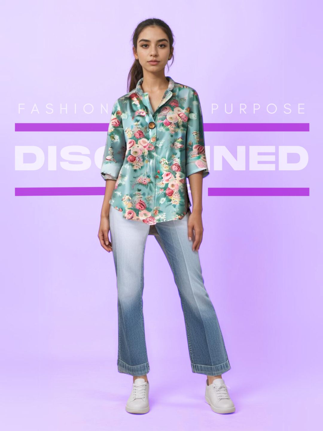 Camisa de mujer de estilo retro en algodón y lino con estampado de rosas