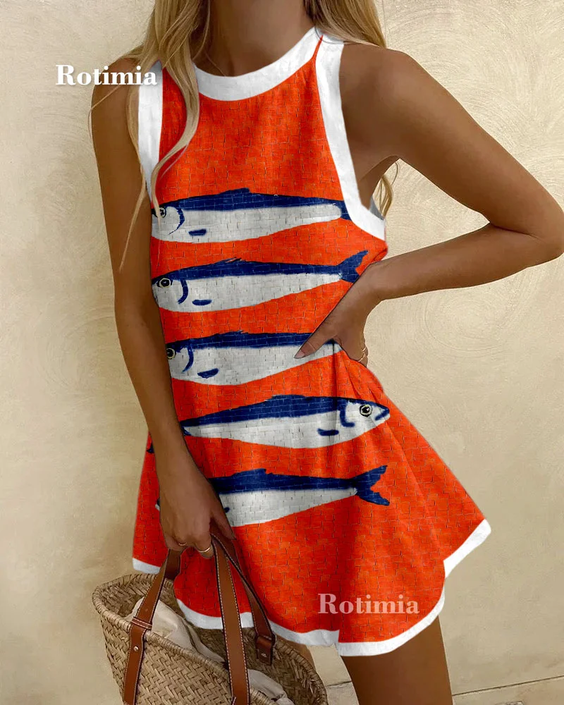 Mini-robe poisson rouge sans manches