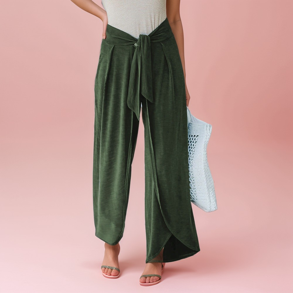 Pantalon sarouille décontracté en coton avec larges surpiqûres aux poignets