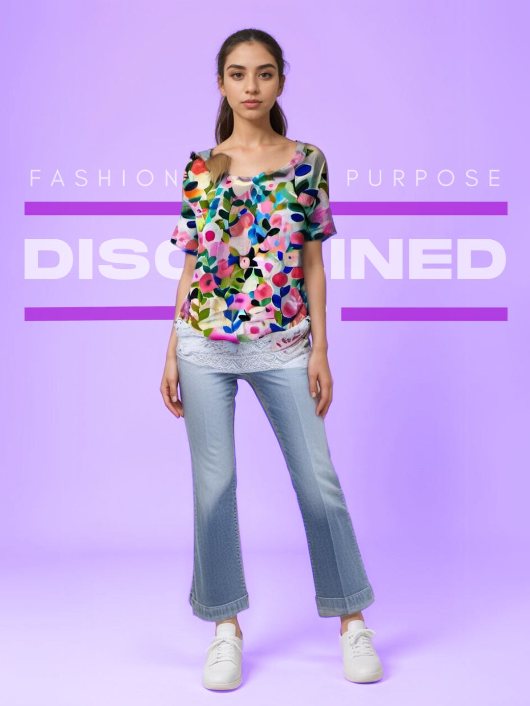 Camisa fluida de mujer con cuello de pico y estampado floral primaveral de colores