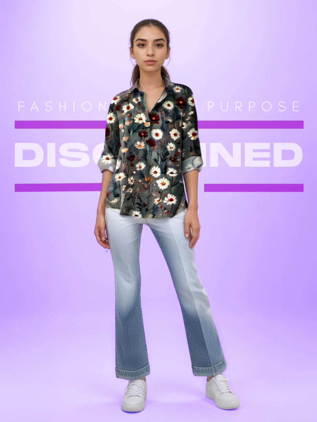 Daisy Camisa estampada de algodón y lino para mujer