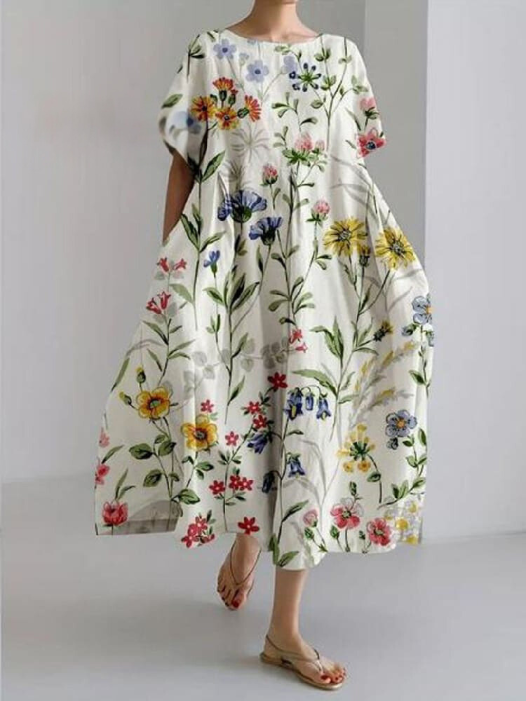 Vestido de mujer con estampado floral vintage en talla grande y corte holgado