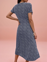 Robe midi manches courtes et décolleté en V, bleu marine