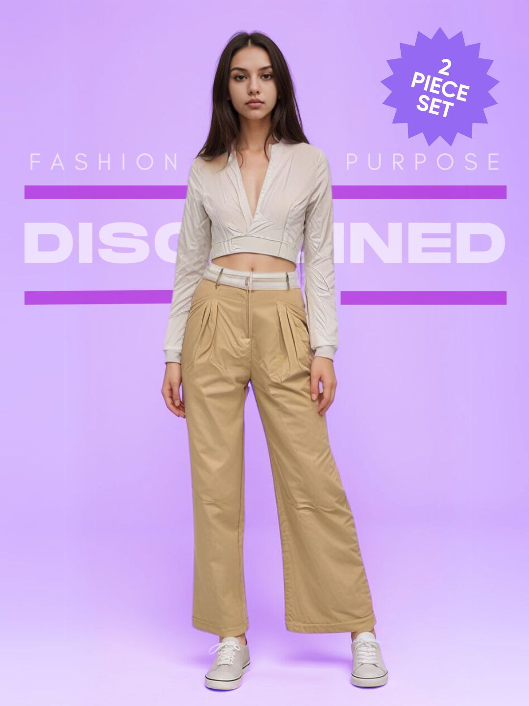 Langärmliges Crop-Top mit hoher Taille und Hose