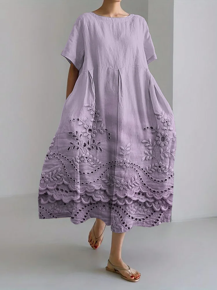 Robe longue en lin à ourlet en dentelle brodée florale