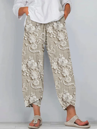 Pantalones Cortos Casuales con Bordado de Encaje Floral