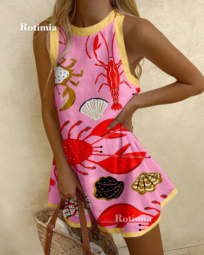 Bedrucktes Minikleid „Resort“ in Rosa