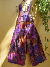 Unisex-Hippie-Patchwork-Overall aus Baumwolle mit weitem Bein