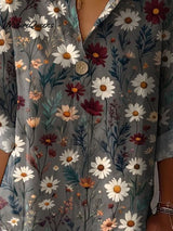 Daisy Camisa estampada de algodón y lino para mujer