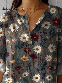 Daisy Camisa estampada de algodón y lino para mujer