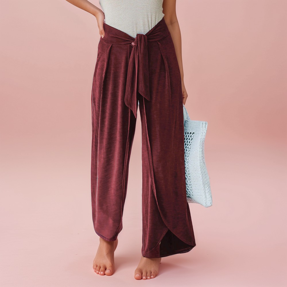 Pantalon sarouille décontracté en coton avec larges surpiqûres aux poignets